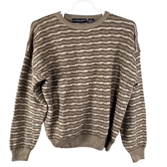 VTG Northern Isles Mens L Crewneck Sweater Ribbed Cuffs Hem Timeless Linen Blend - Picture 3 of 16